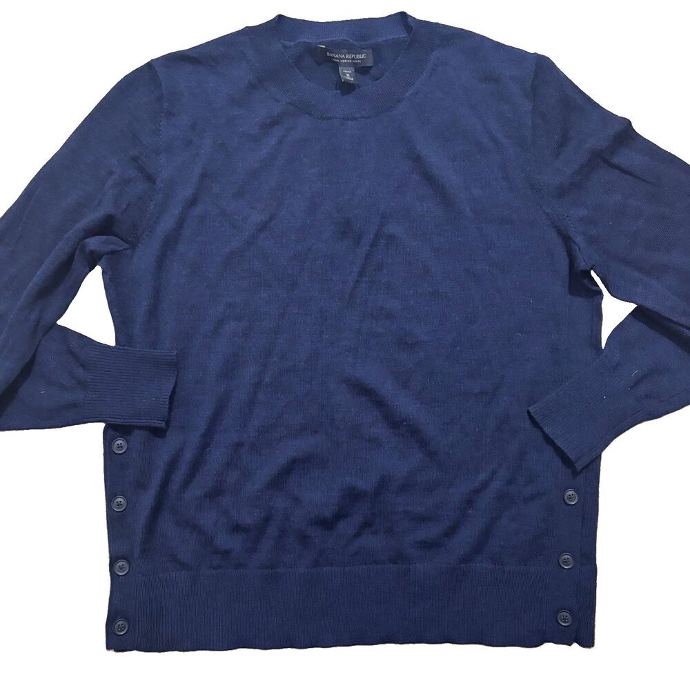 Banana Republic Sweater Womens Small Petite Blue Merino Wool Crew Neck NWT $78